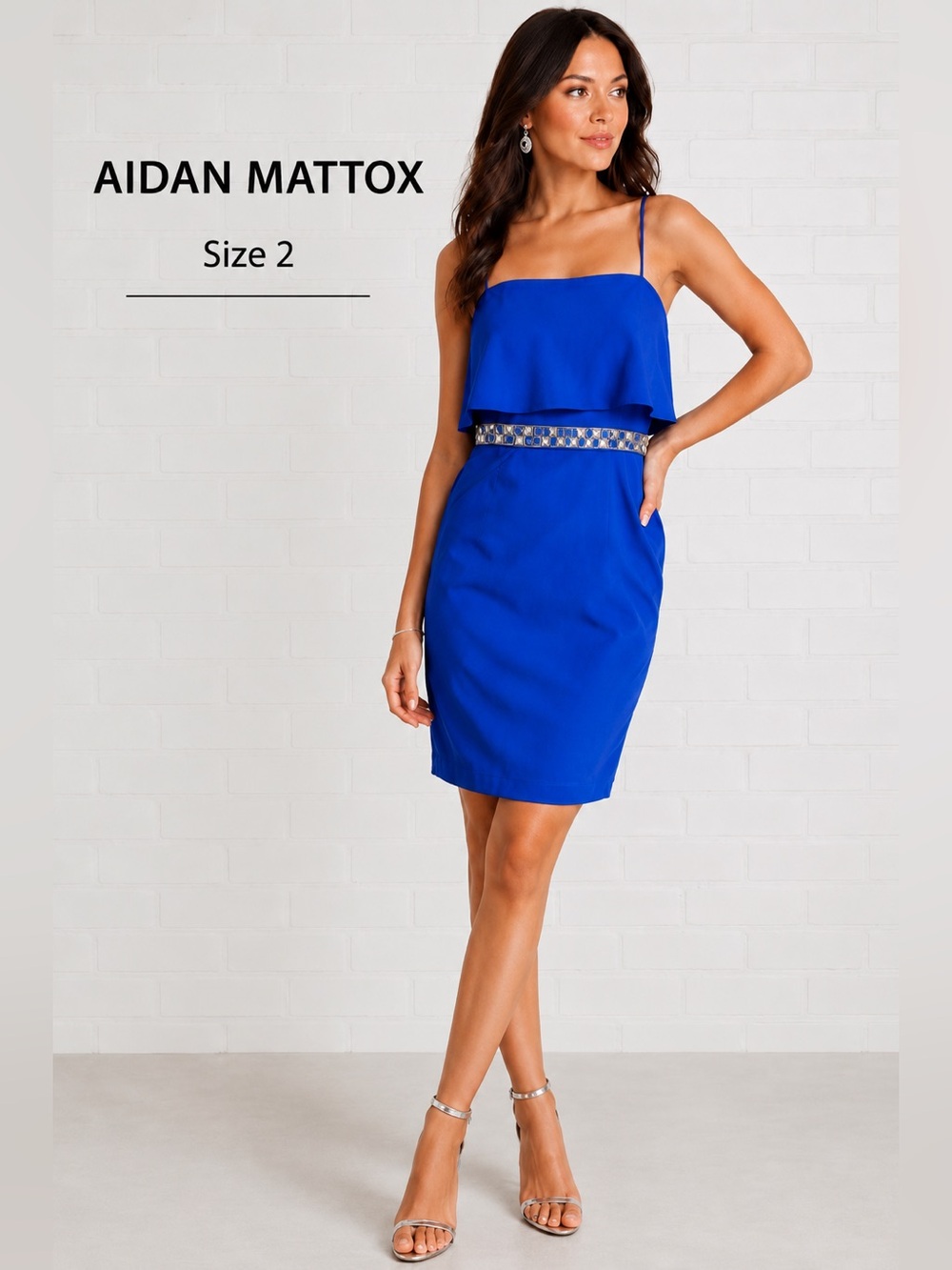 Aidan Mattox Royal Blue Embellished Waist Cocktail Dress Size 2